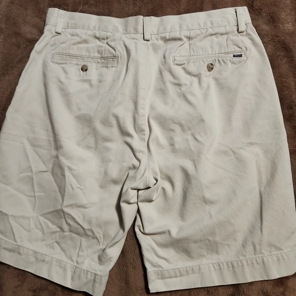 Polo Ralph Lauren Shorts Mens 32 Classic Fit Beige Chino Flat Front Slash Pocket
